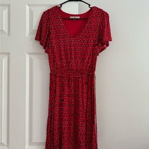 LOFT Red and White Flutter Sleeve Maxi Dress